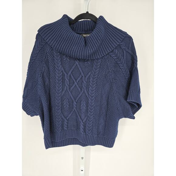 WHBM Navy Blue Braided Knit Dolman Sleeve Cowl-Neck Sweater Size M - Picture 1 of 4